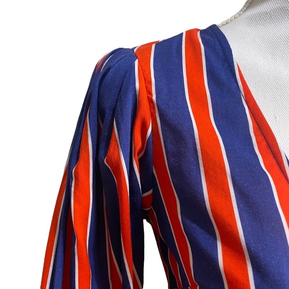 WeWoreWhat Blanca Wrap Dress Size Small Navy Blue Red Stripe Long Sleeve Summer - Picture 12 of 16